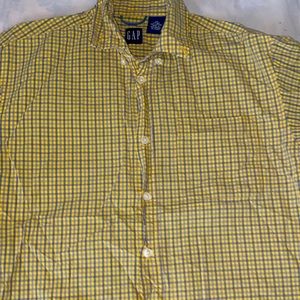 Blue and yellow checkered button-down